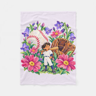 Floral Baseball Player Purple Pink Sports Gift Fleece Blanket