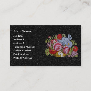 Floral basket on black marble background business card