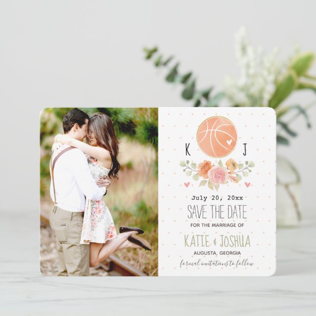 Floral Basketball Save the Date (Standing Front)