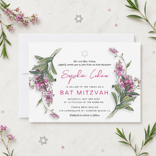 Floral Bat Mitzvah Invitation Botanical