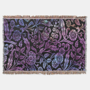 Floral Batik in blue and purple Throw Blanket