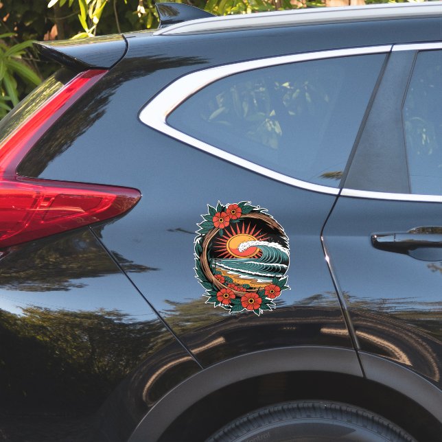 Floral Beach Lover Sunset Vacation Gift Retro (Car Side)