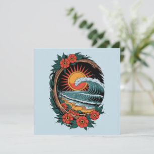 Floral Beach Lover Sunset Vacation Gift Retro Invitation