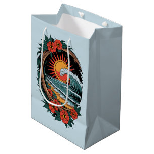 Floral Beach Lover Sunset Vacation Gift Retro Medium Gift Bag