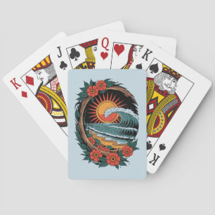Floral Beach Lover Sunset Vacation Gift Retro Playing Cards