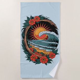 Floral Beach Lover Sunset Vacation Gift Retro Towel