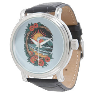 Floral Beach Lover Sunset Vacation Gift Retro Watch