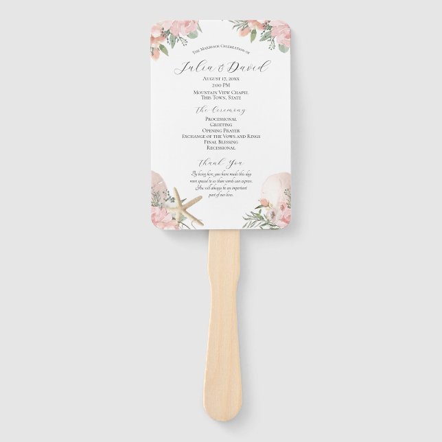 Floral Beach Wedding Program Fan (Front)