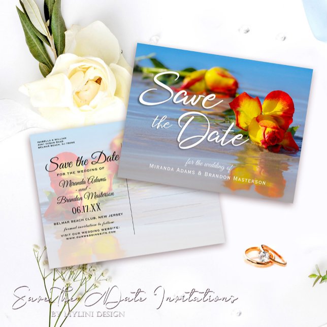 Floral Beach Wedding Save the Date Invitation Postcard (Creator Uploaded)