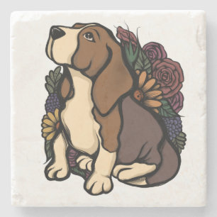 Floral Beagle Stone Coaster