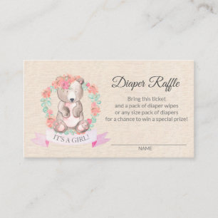 Floral Bear Baby Shower Diaper Raffle Ticket