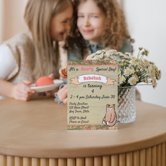 Floral Bear Birthday Invitation (Creator Uploaded)