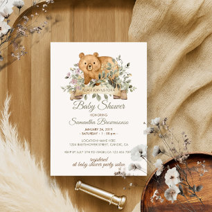Floral Bear Cub Baby Shower Invitation