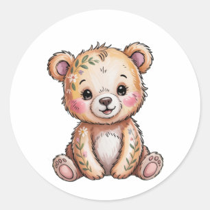 Floral Bear We Can Bearly Wait Baby Shower Classic Round Sticker