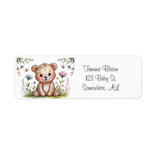 Floral Bear We Can Bearly Wait Baby Shower Return Address Label