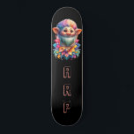 *~* Floral Beard Troll AP89 Neon Rainbow Initials Skateboard<br><div class="desc">(Search code AP89 for Troll items and AP88 for mediaeval theme items ) Easily Transfer to other Zazzle Products. BLACK background Skateboard. The bright happy NEON Rainbow colours just pop the TROLL images and LETTERS. Customise / Personalise your INITIALS / MONOGRAM. Whimsical Cute funny Long Hair Troll . Bright RAINBOW...</div>