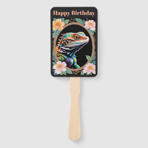 Floral Bearded Dragon Lizard Customisable Wording Hand Fan