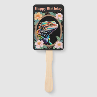 Floral Bearded Dragon Lizard Customisable Wording Hand Fan