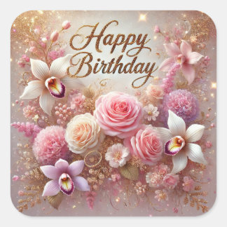 Floral beautiful birthday sticker