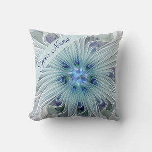 Floral Beauty Abstract Modern Art Blue Flower Name Cushion