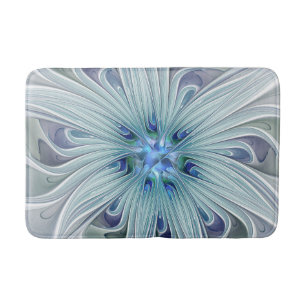 Floral Beauty Abstract Modern Blue Pastel Flower Bath Mat