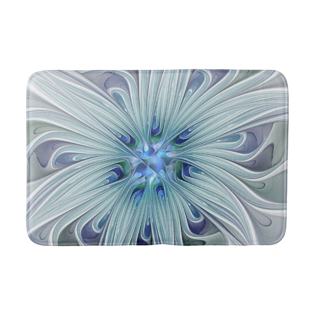 Floral Beauty Abstract Modern Blue Pastel Flower Bath Mat (Front)