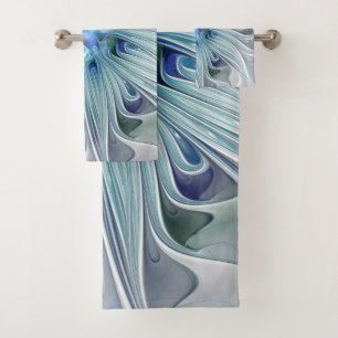 Floral Beauty Abstract Modern Blue Pastel Flower Bath Towel Set