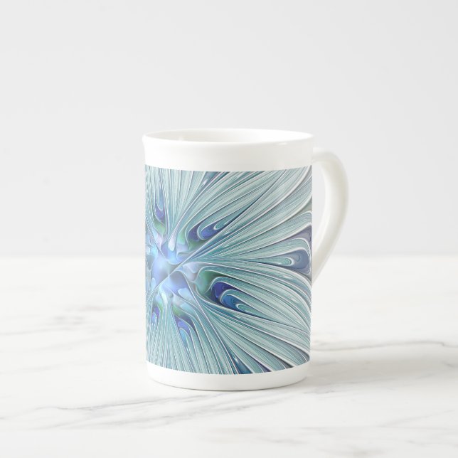 Floral Beauty Abstract Modern Blue Pastel Flower Bone China Mug (Front Right)