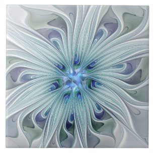 Floral Beauty Abstract Modern Blue Pastel Flower Ceramic Tile