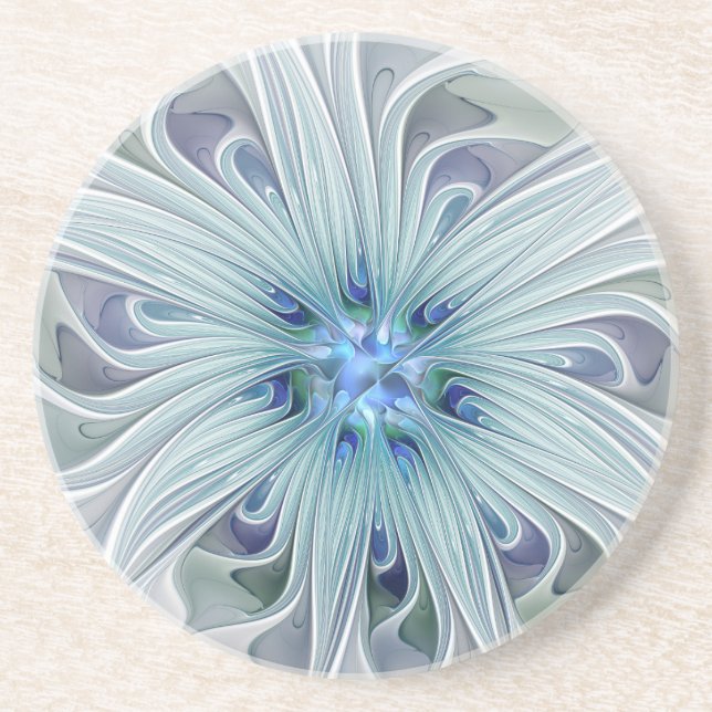 Floral Beauty Abstract Modern Blue Pastel Flower Coaster (Front)
