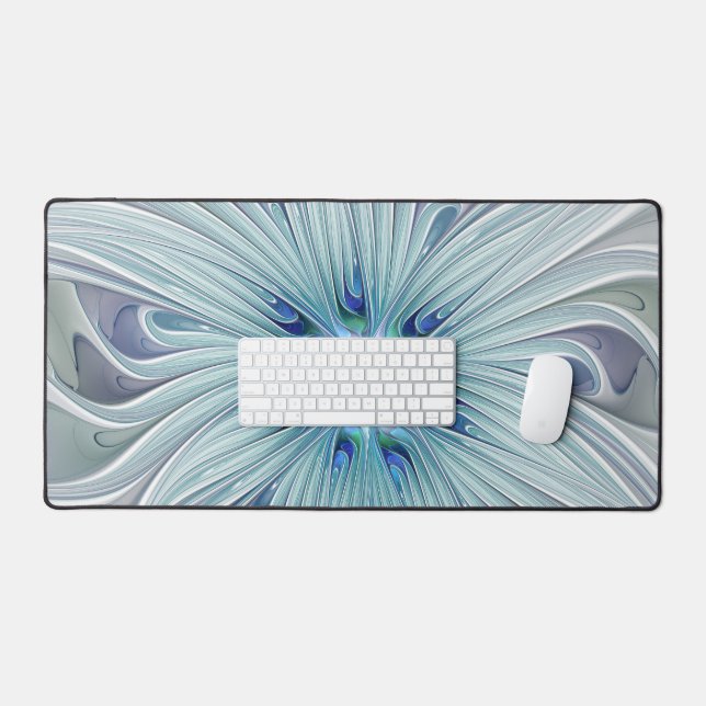 Floral Beauty Abstract Modern Blue Pastel Flower Desk Mat (Keyboard & Mouse)