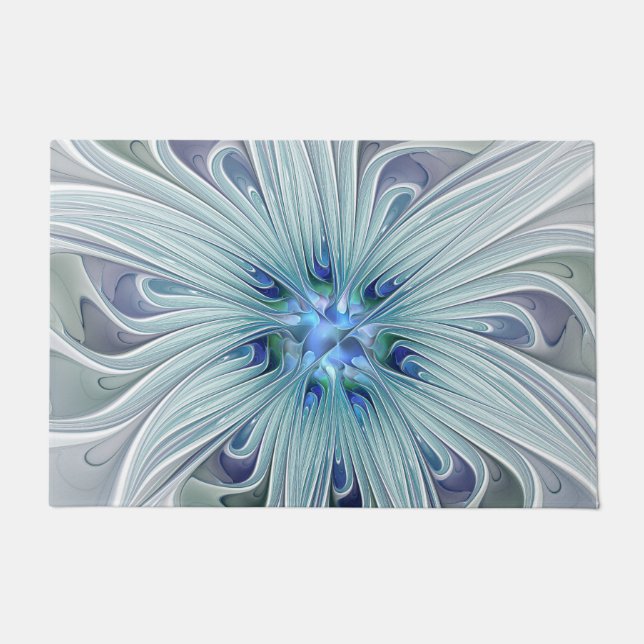 Floral Beauty Abstract Modern Blue Pastel Flower Doormat (Front)