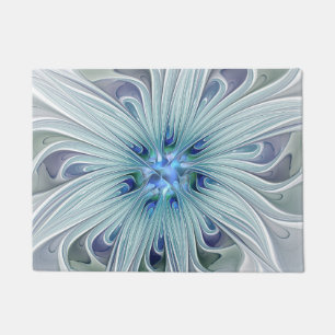 Floral Beauty Abstract Modern Blue Pastel Flower Doormat