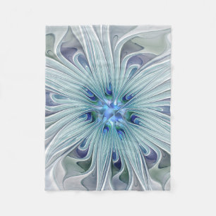 Floral Beauty Abstract Modern Blue Pastel Flower Fleece Blanket