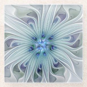 Floral Beauty Abstract Modern Blue Pastel Flower Glass Coaster