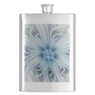 Floral Beauty Abstract Modern Blue Pastel Flower Hip Flask
