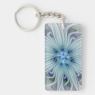 Floral Beauty Abstract Modern Blue Pastel Flower Key Ring