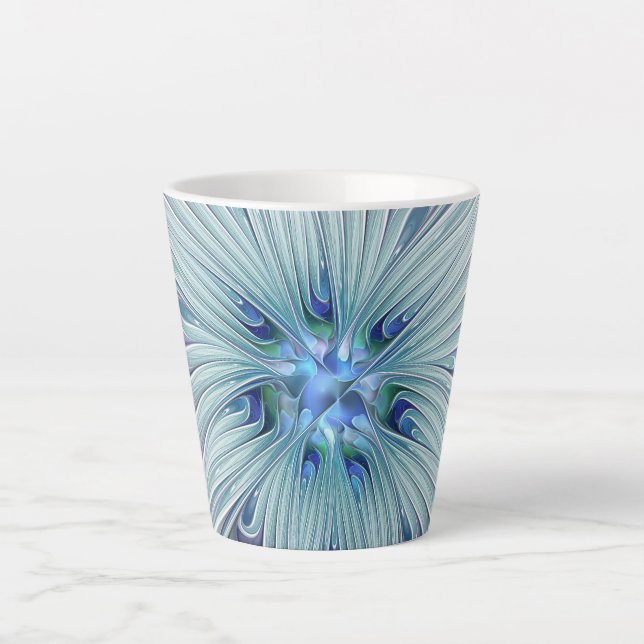 Floral Beauty Abstract Modern Blue Pastel Flower Latte Mug (Front)