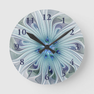 Floral Beauty Abstract Modern Blue Pastel Flower Round Clock