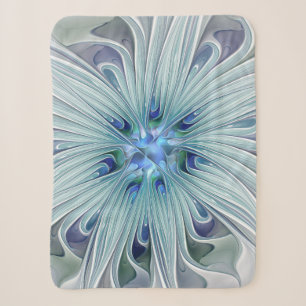 Floral Beauty Abstract Modern Blue Pastel Flower Sherpa Blanket