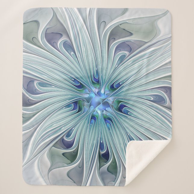 Floral Beauty Abstract Modern Blue Pastel Flower Sherpa Blanket (Front)
