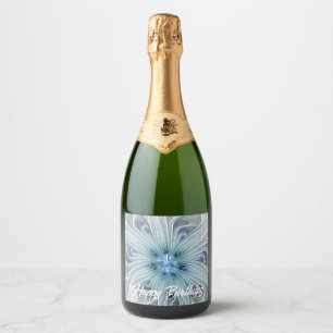 Floral Beauty Abstract Modern Blue Pastel Flower Sparkling Wine Label