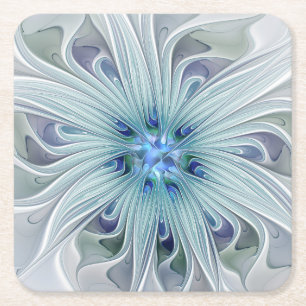 Floral Beauty Abstract Modern Blue Pastel Flower Square Paper Coaster