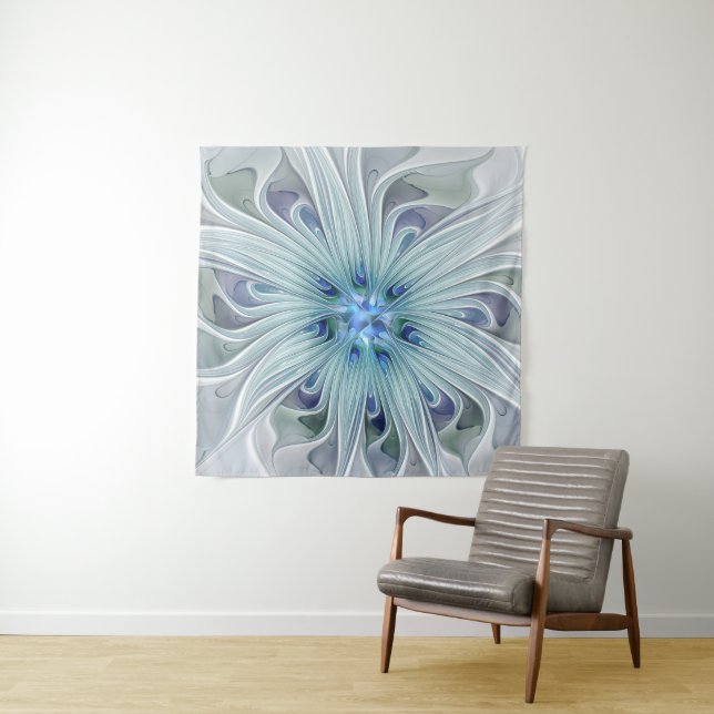 Floral Beauty Abstract Modern Blue Pastel Flower Tapestry (In Situ)
