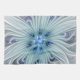 Floral Beauty Abstract Modern Blue Pastel Flower Tea Towel