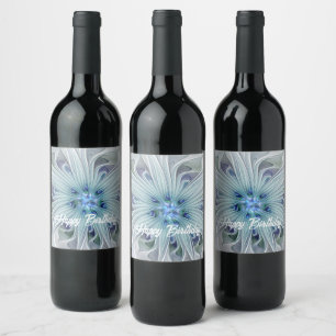 Floral Beauty Abstract Modern Blue Pastel Flower Wine Label