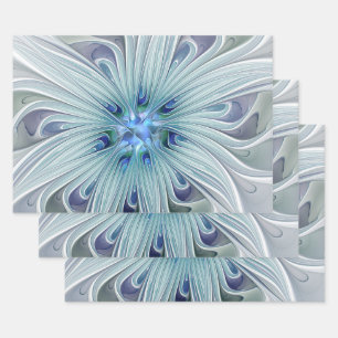 Floral Beauty Abstract Modern Blue Pastel Flower Wrapping Paper Sheet