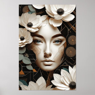Floral Beauty - Abstract Woman Portrait Modern Art Poster