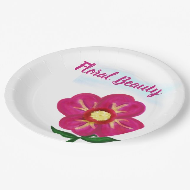Floral Beauty Bright Pink Flower Paper Plate (Angled)