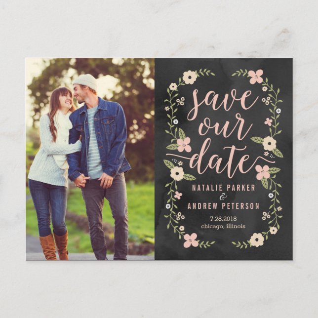 Floral Beauty Editable Colour Photo Save The Date Announcement Postcard (Front)